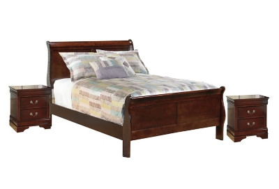 Ashley Alisdair Reddish Brown Full Sleigh Bed with 2 Nightstands
