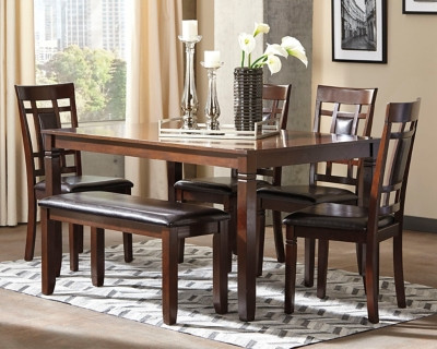 Ashley Bennox Brown Dining Table and Chairs with Bench (Set of 6)