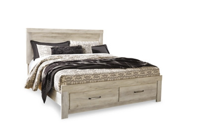 Bellaby Whitewash King Platform Bed with 2 Storage Drawers with Mirrored Dresser, Chest and 2 Nightstands