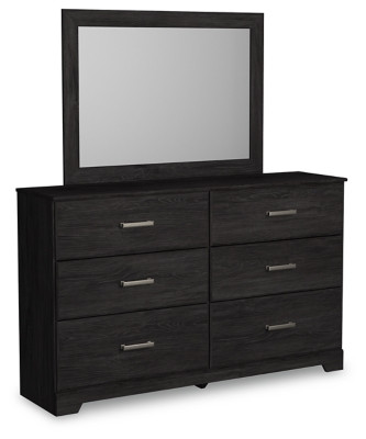Belachime Charcoal King Panel Bed with Mirrored Dresser