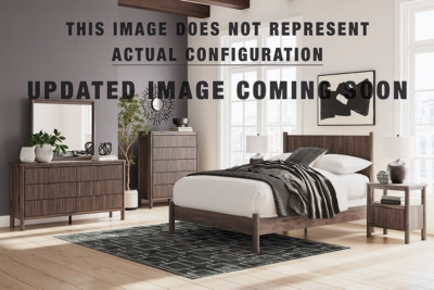 Ashley Cadmori Brown Queen Upholstered Panel Platform Bed, Dresser and Chest