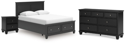 Ashley Lanolee Black Queen Panel Storage Bed, Dresser and Nightstand
