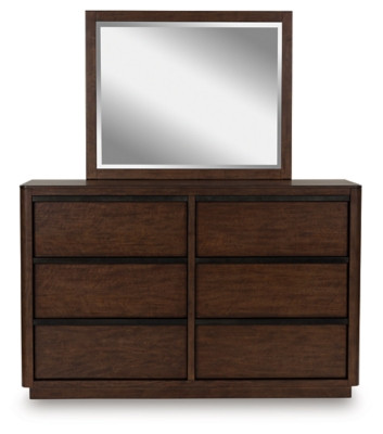 Ashley Kendamor Dark Brown King Canopy Bed with Mirrored Dresser and 2 Nightstands