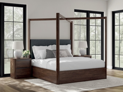 Ashley Kendamor Dark Brown King Canopy Bed