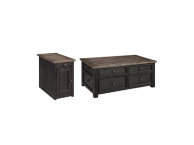 Ashley Tyler Creek Grayish Brown Black Lift Top Coffee Table with 1 Chairside End Table