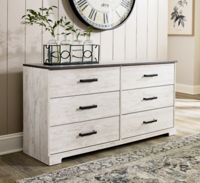 Ashley Shawburn Whitewash Full Crossbuck Panel Headboard, Dresser and 2 Nightstands
