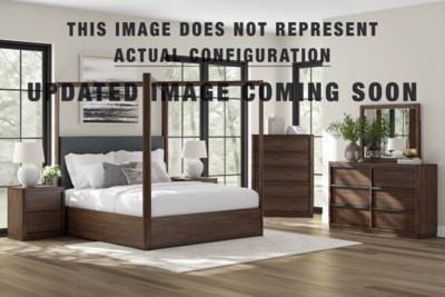 Ashley Kendamor Dark Brown California King Upholstered Panel Bed, Dresser and Nightstand