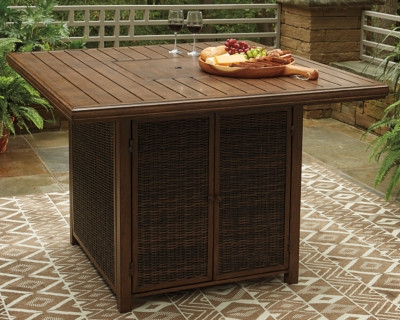 Ashley Paradise Trail Medium Brown Bar Table with Fire Pit