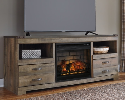 Ashley Trinell Brown 63" TV Stand with Electric Infrared Fireplace