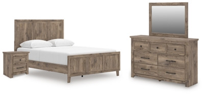 Ashley Keithland Brown Queen Panel Bed with Mirrored Dresser and Nightstand