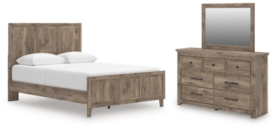 Ashley Keithland Brown Queen Panel Bed with Mirrored Dresser