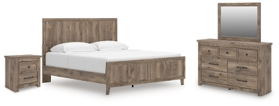Ashley Keithland Brown King Panel Bed with Mirrored Dresser and Nightstand