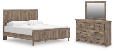 Ashley Keithland Brown King Panel Bed with Mirrored Dresser