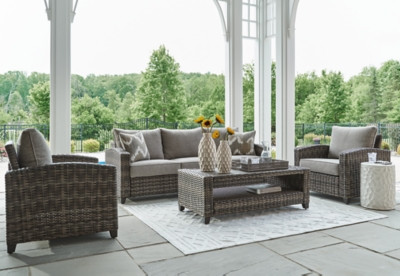 Ashley Oasis Court Gray Outdoor Sofa/Chairs/Table Set (Set of 4)