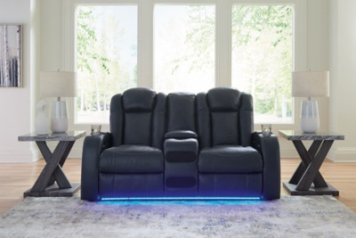 Ashley Fyne-Dyme Sapphire Power Reclining Loveseat with Console