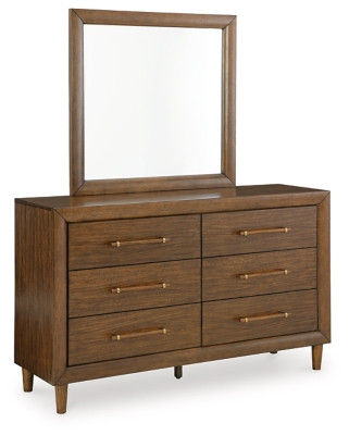 Ashley Lyncott Brown California King Upholstered Bed with Mirrored Dresser and Nightstand