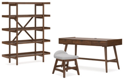 Ashley Lyncott Brown Home Office Desk with Chair and Storage