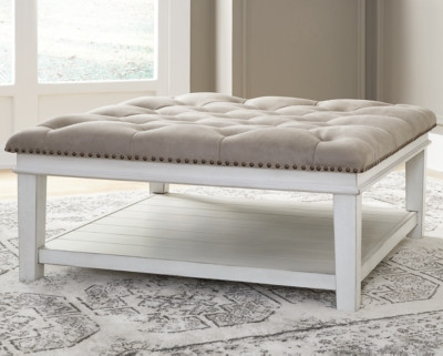 Ashley Kanwyn Grayish Brown White Upholstered Ottoman Coffee Table