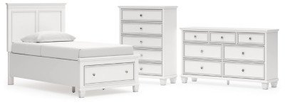 Ashley Fortman White Twin Panel Storage Bed, Dresser and Chest