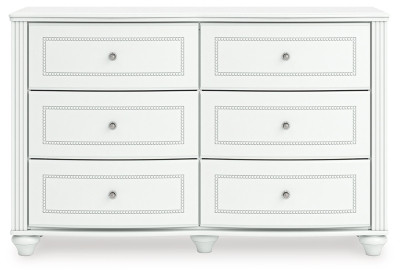 Maylilly White Twin Upholstered Panel Bed, Dresser and Nightstand
