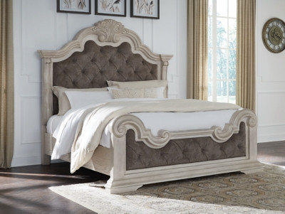 Ashley Andonhall Antique White King Upholstered Panel Bed