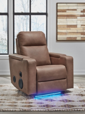 Ashley Flinlock Caramel Power Glider Recliner with Audio System