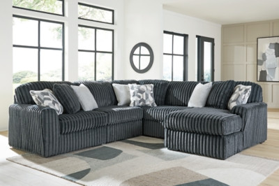 Ashley Midnight-Madness Gunmetal 5-Piece Sectional with Chaise 98105/17/46(2)/64/77