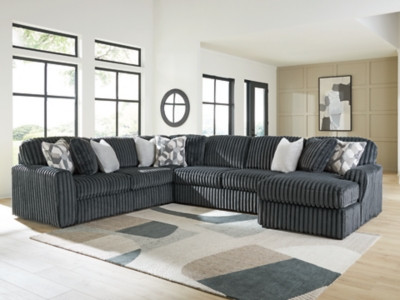 Ashley Midnight-Madness Gunmetal 4-Piece Sectional with Chaise 98105/17/34/66/77