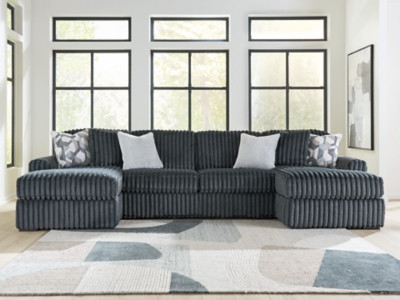 Ashley Midnight-Madness Gunmetal 3-Piece Double Chaise Sectional