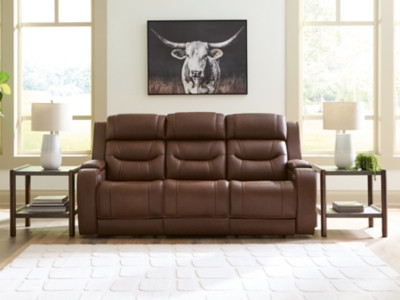 Ashley Dreamer Brown Power Reclining Sofa with Audio Seating on