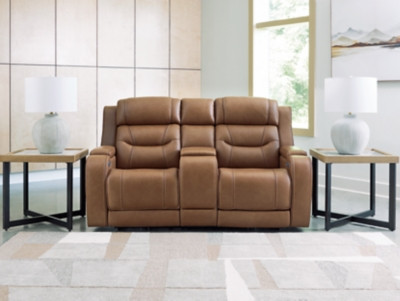 Ashley Dreamer Caramel Power Reclining Loveseat with Audio Seating