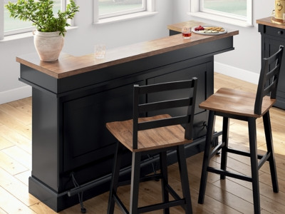 Ashley Wildenauer Brown Black Bar and 2 Bar Height Barstools