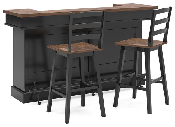 Ashley Wildenauer Brown Black Bar and 2 Bar Height Barstools