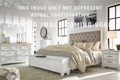 Benchcraft Kanwyn Whitewash California King Upholstered Panel Storage Bed and Dresser