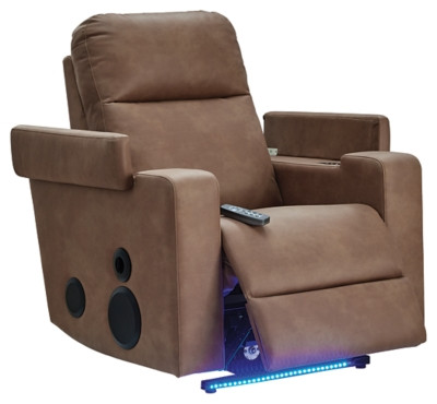 Ashley Flinlock Caramel Power Glider Recliner with Audio System
