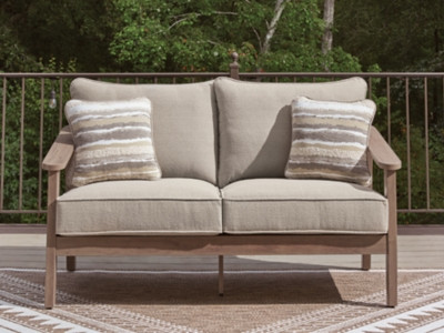 Ashley Francis Beach Natural Gray Outdoor Loveseat with Cushion