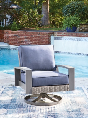 Ashley Dillon Beach Blue Gray Outdoor Swivel Lounge Chair with Cushion