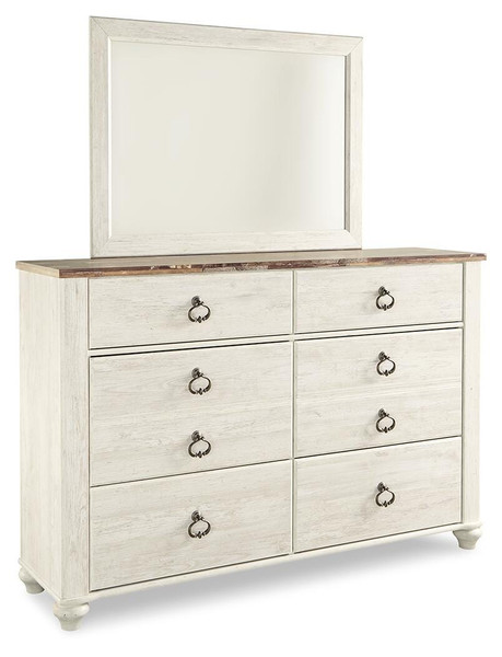 Ashley Willowton Whitewash King Panel Bed with Mirrored Dresser and Nightstand