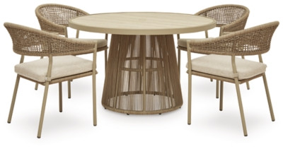 Ashley Ocean Park Beige Outdoor Dining Table and 4 Chairs
