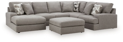 Lindon Smoke 3-Piece Sectional with Chaise and Oversized Accent Ottoman