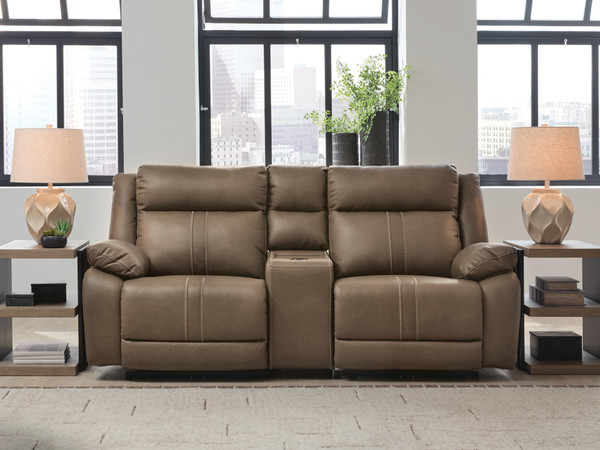 Ashley Max-Media Biscotti 3-Piece Power Reclining Sectional Loveseat with Audio Console