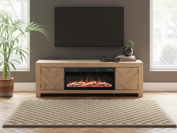 Ashley Cayboni Tan 71" TV Stand with Electric Fireplace