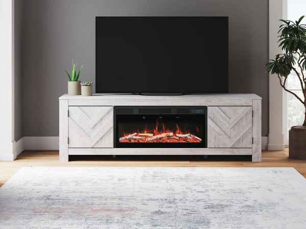 Ashley Cayboni Whitewash 71" TV Stand with Electric Fireplace