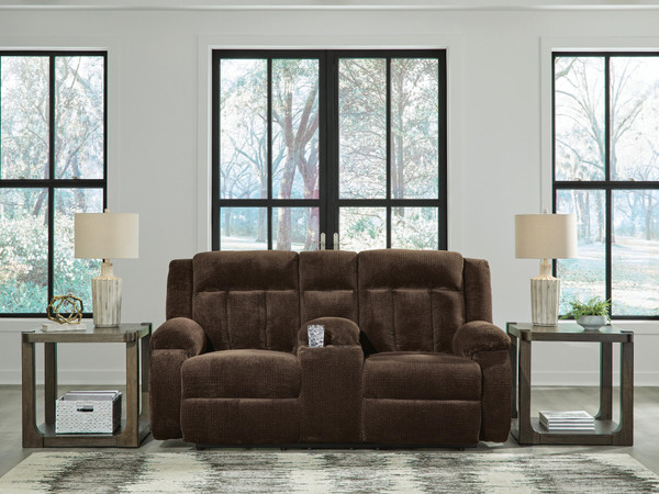 Ashley Greely Bend Chocolate Power Reclining Loveseat with Console