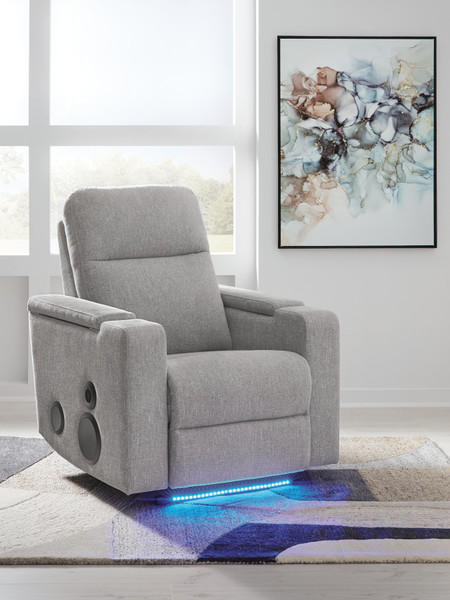 Ashley Landdin Pewter Power Glider Recliner with Audio System