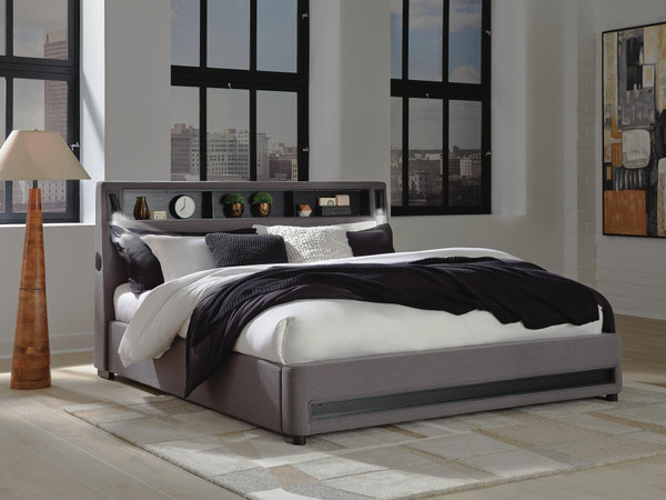 Ashley Cayberry Gray California King Upholstered Bed with Wireless Audio