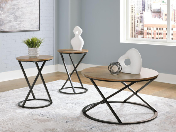 Ashley Cassbryn Brown Black Table (Set of 3)