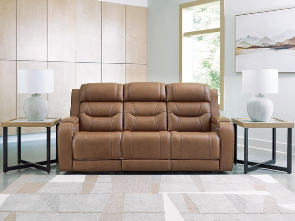 Ashley Dreamer Caramel Power Reclining Sofa with Audio Seating