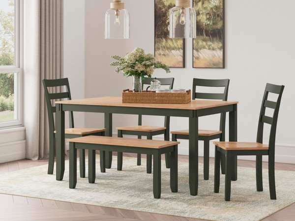 Ashley Gesthaven Natural Green Dining Table with 4 Chairs and Bench (Set of 6)