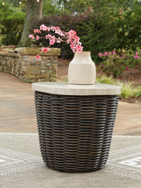 Ashley Kimora Beige Dark Brown Outdoor End Table